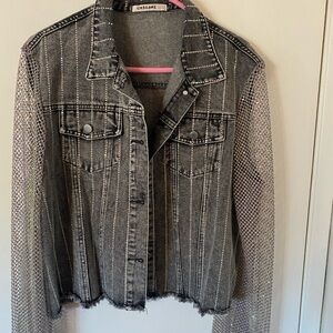 Origami Black Rhinestone Mesh Sleeve Denim Jacket